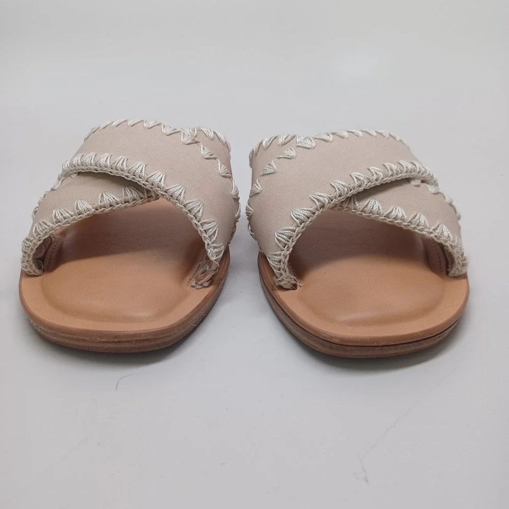 DV‎ Dolce Vita Juneau Nude Beige Whipstitch Crisscross Slide Sandals Womens 7.5